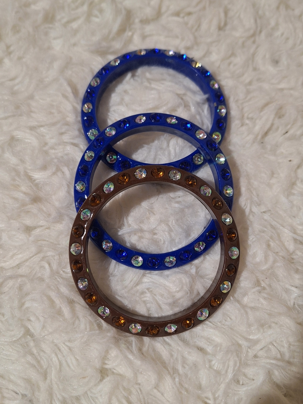 Blue and Brown Crystal Accent Bangle Bracelet Set